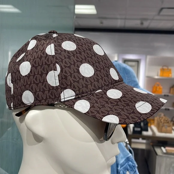 Michael Kors Women's Baseball Cap Hat Adjustable OS Chocolate BROWN DOTS NWT - Picture 10 of 16
